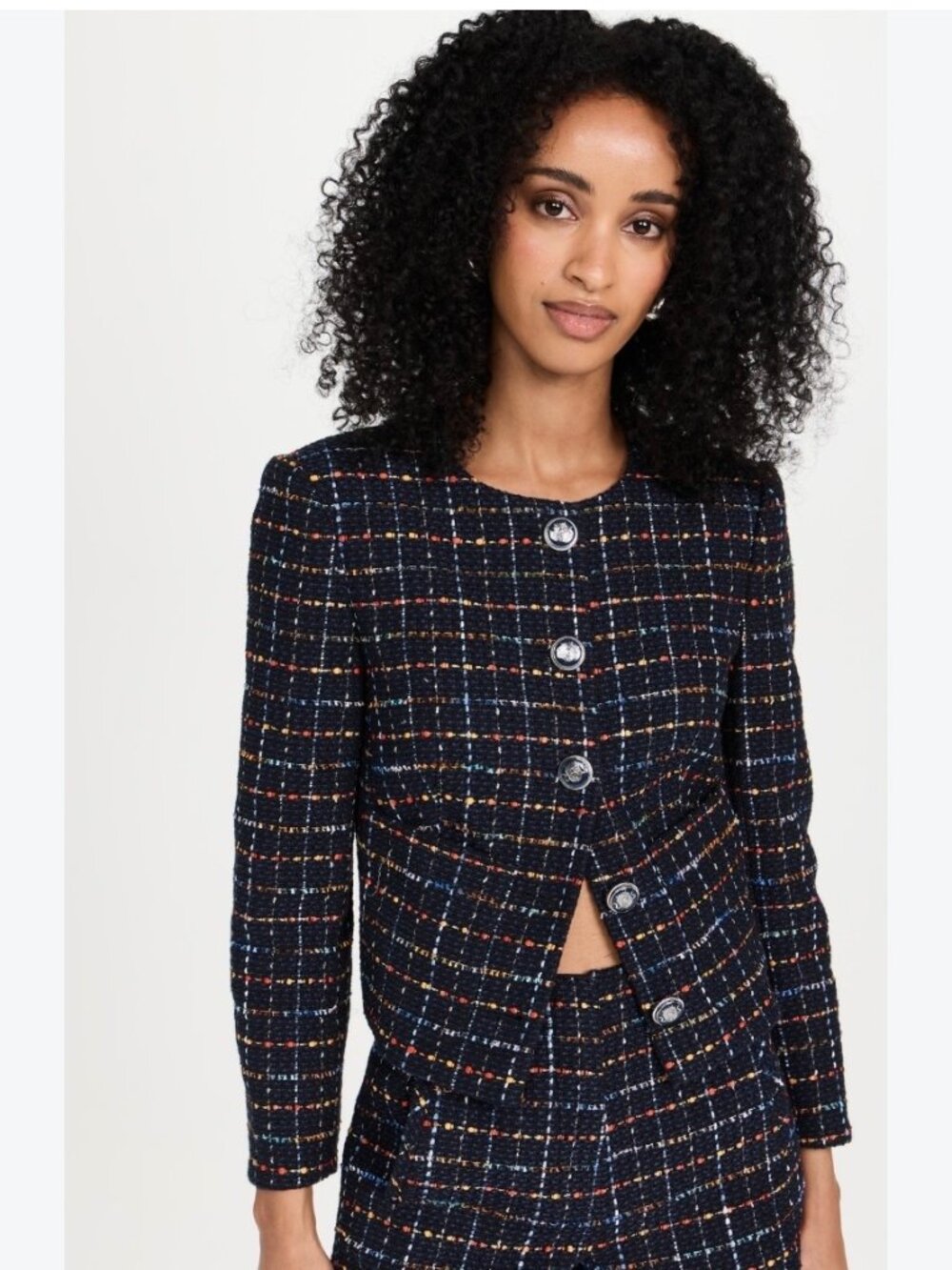 Veronica Beard Nathan Tweed Collarless Jacket Navy Multicolor Size 8
